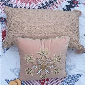 Pier 1 gold and pink winter holiday pillows